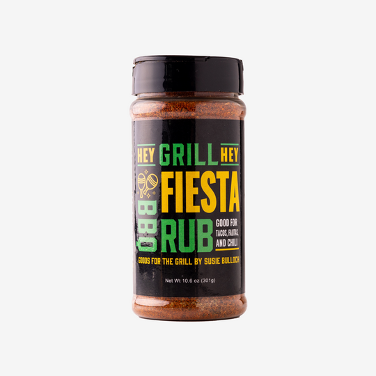 A bottle of Hey Grill Hey Fiesta Rub against a white background.